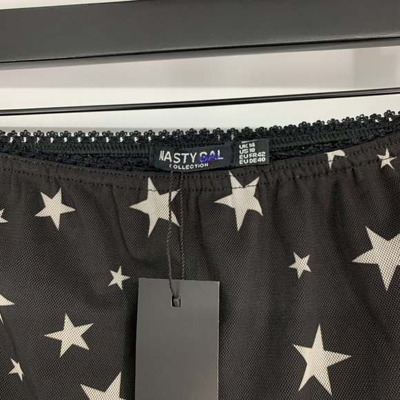 Nasty Gal Skirt Black White Star Print Mesh Mini Pull On NWT - Picture 6 of 15